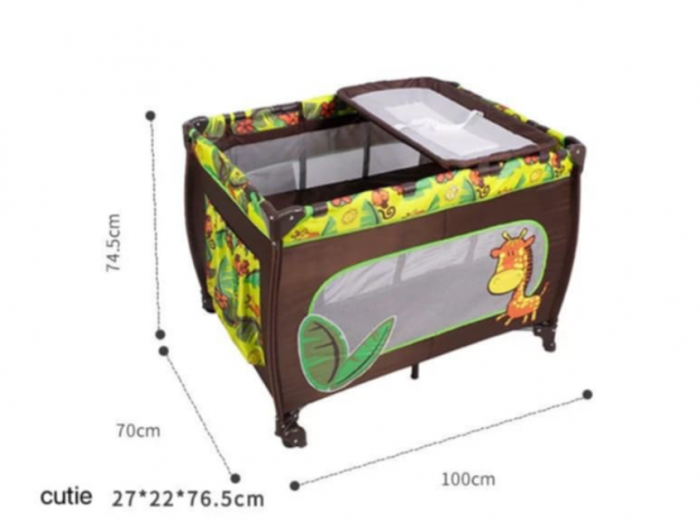 Patut pliabil, cu 2 nivele, masa de infasat si sac colector, bej verde [6]