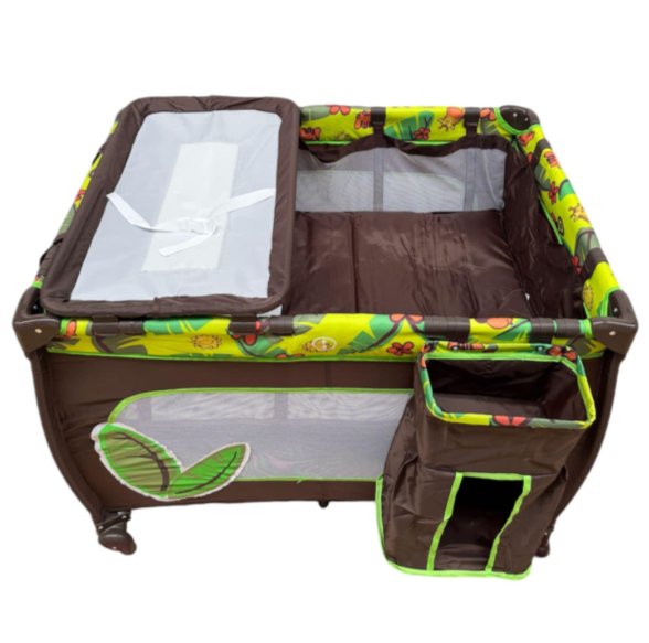 Patut pliabil, cu 2 nivele, masa de infasat si sac colector, bej verde [2]