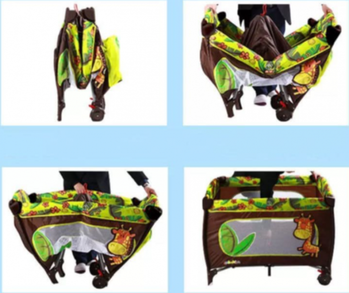 Patut pliabil, cu 2 nivele, masa de infasat si sac colector, bej verde [4]