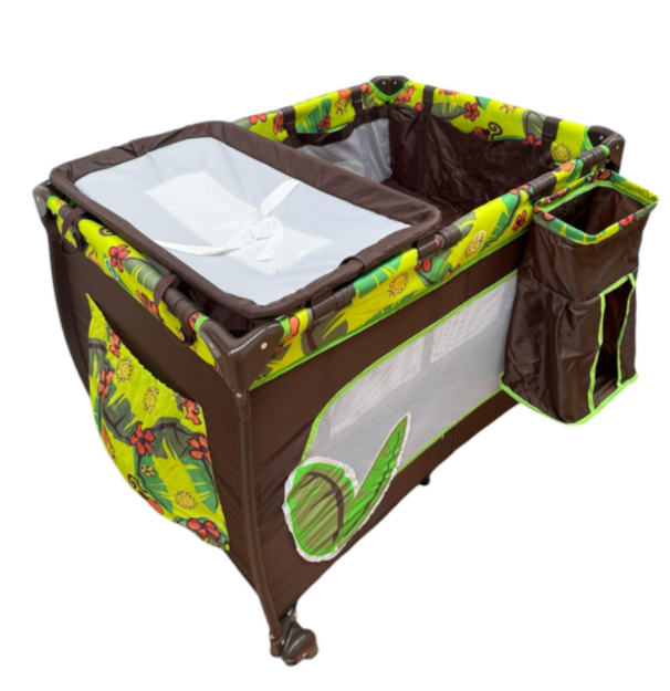 Patut pliabil, cu 2 nivele, masa de infasat si sac colector, bej verde [3]