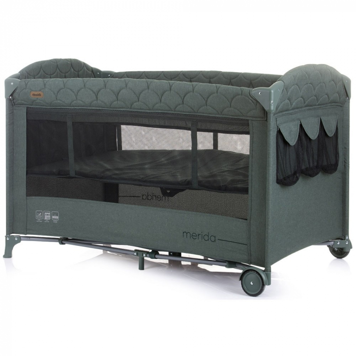 Patut pliabil Chipolino Merida aloe linen cu laterala culisanta [4]