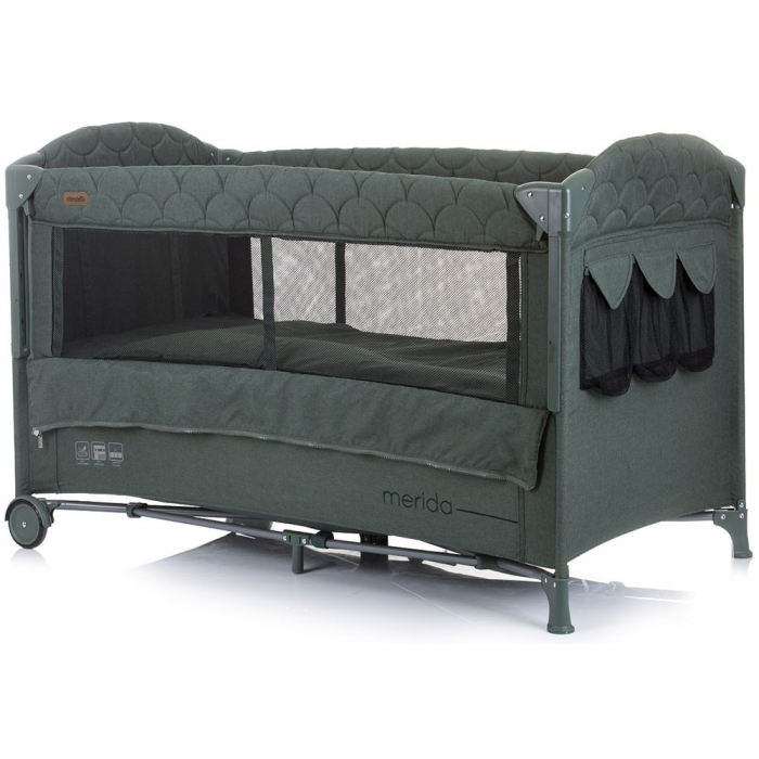 Patut pliabil Chipolino Merida aloe linen cu laterala culisanta [1]