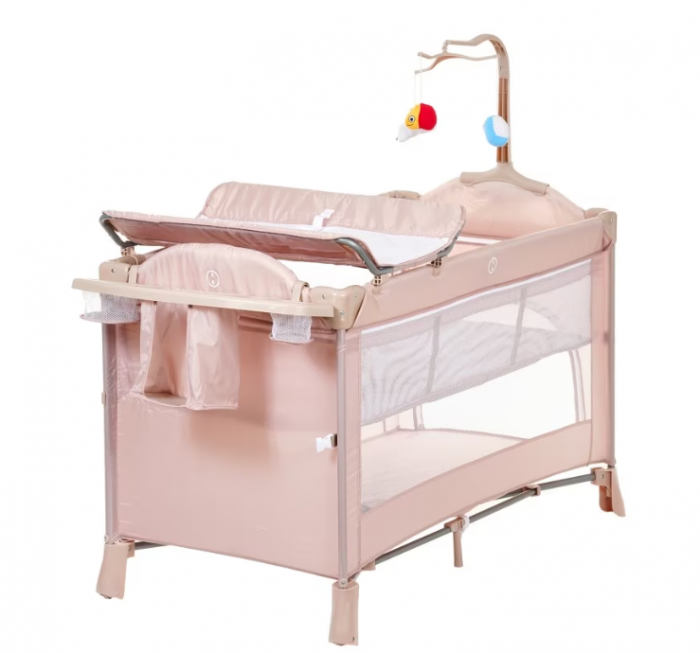 Patut pliabil, cu doua niveluri, laterala culisanta, Atestat SGS Elvetia, bej [2]