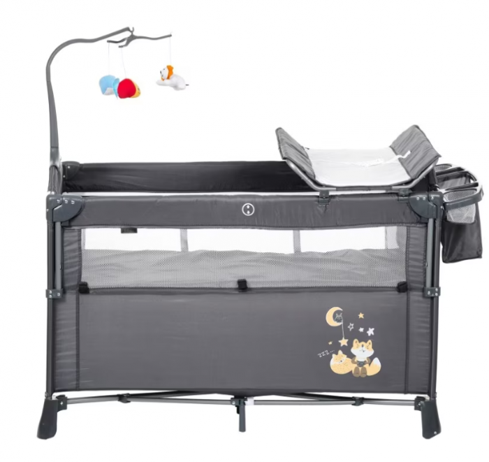 Patut pliabil, cu doua niveluri, laterala culisanta, Atestat SGS Elvetia, gri [2]