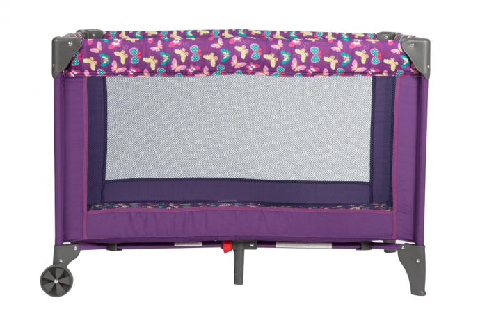 Patut pliabil, cu laterala culisanta, 2 niveluri, masa de infasat, carusel muzical, ciclame [5]