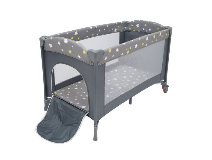 Patut pliabil, cu laterala culisanta, 2 niveluri, masa de infasat, carusel muzical, gri [3]