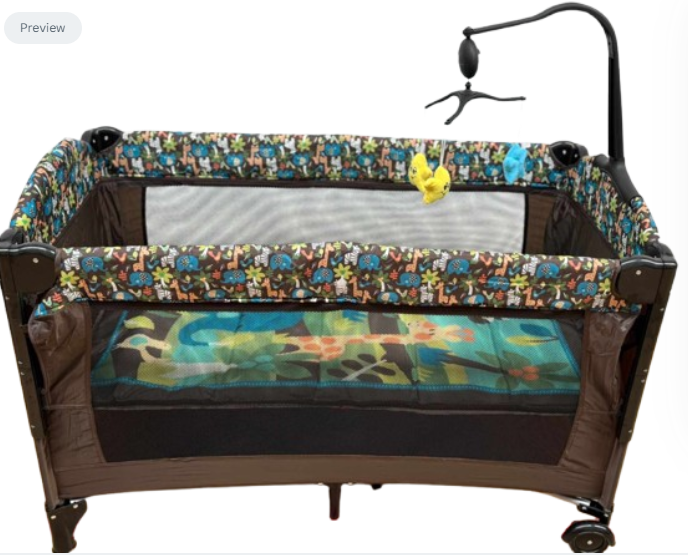 Patut pliabil, cu laterala culisanta, 2 niveluri, masa de infasat, carusel muzical, Multicolor [1]