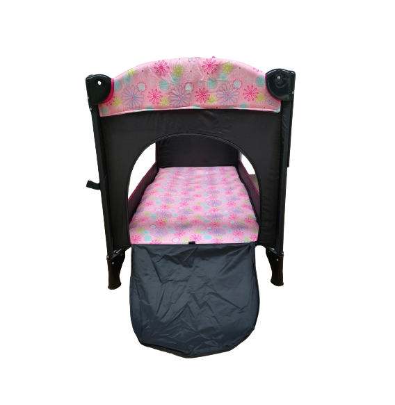 Patut pliabil, cu laterala culisanta, 2 niveluri, masa de infasat, carusel muzical, roz [5]