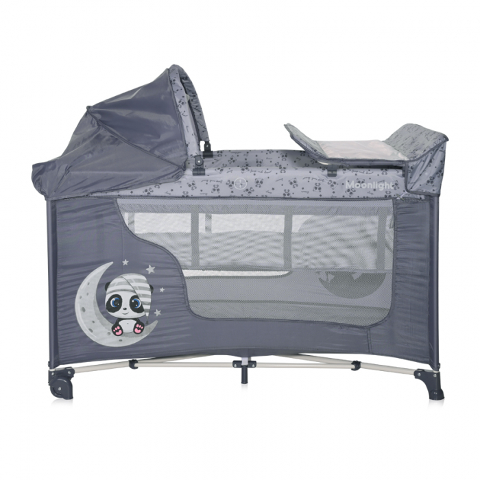 Patut pliabil, Moonlight Plus, 2 nivele cu accesorii, Cool Grey Pandas [2]