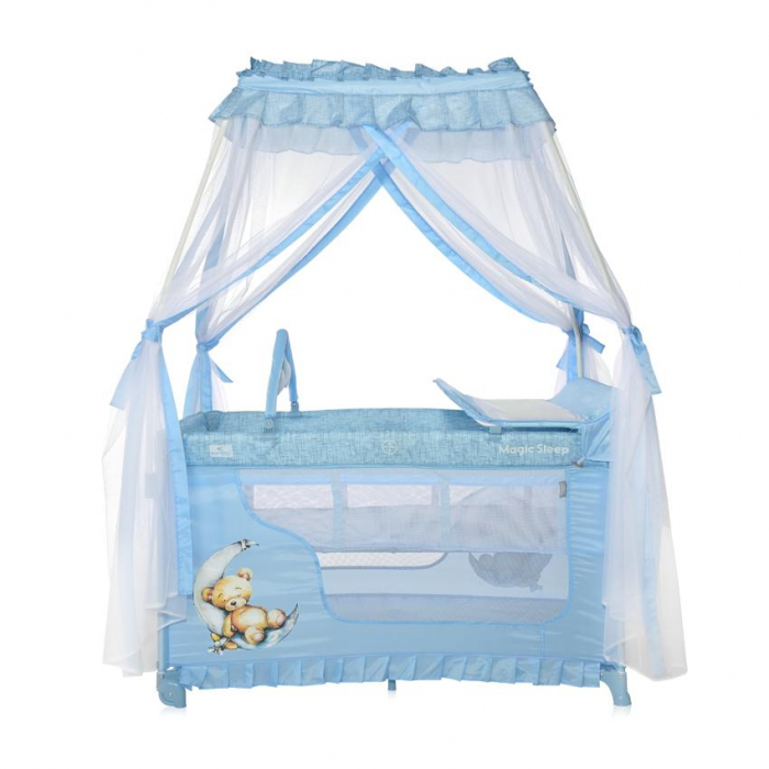 Patut pliabil stil baldachin Magic Sleep, cu accesorii, Blue Moon Sleeping Bear [3]