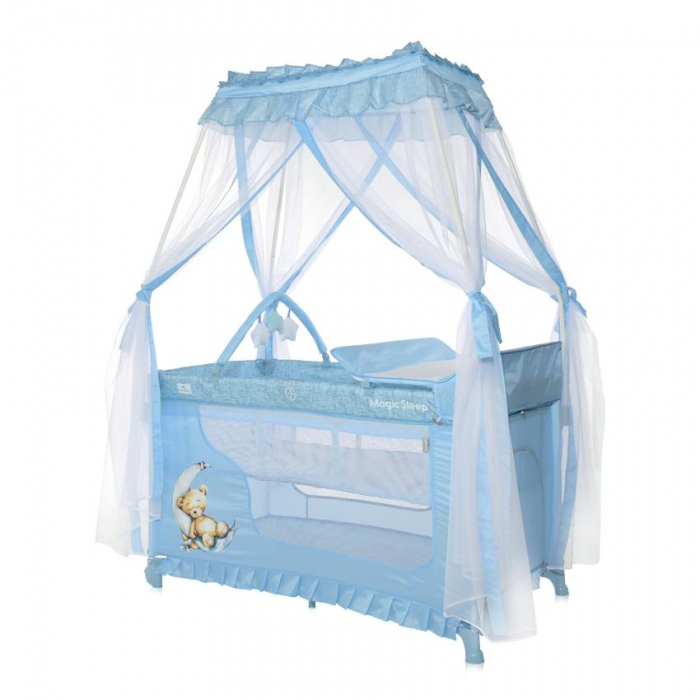 Patut pliabil stil baldachin Magic Sleep, cu accesorii, Blue Moon Sleeping Bear [1]