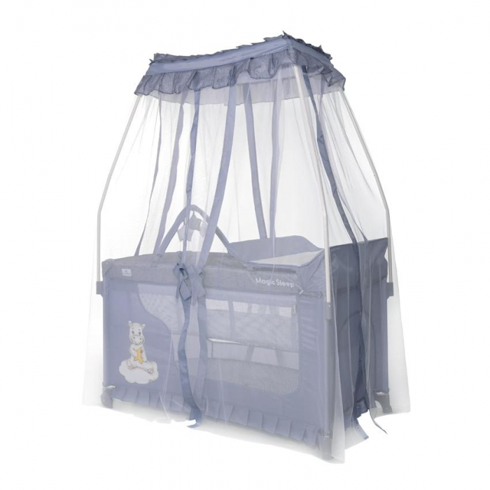 Patut pliabil stil baldachin Magic Sleep, cu accesorii, Cool Grey Hippo [2]
