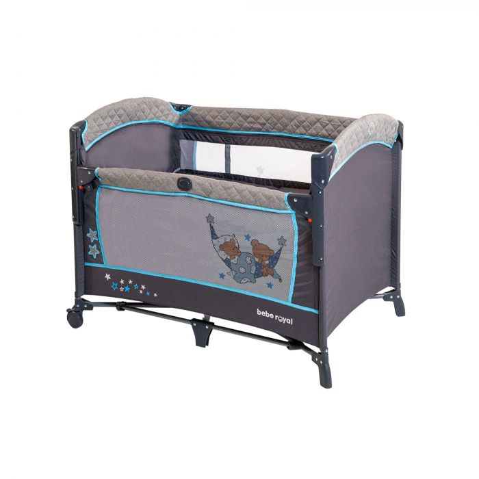 Patut pliant cu 2 nivele si laterala culisanta DREAMING BEAR albastru, dimensiune exterioara 109 x 73 x 82.5 cm, Beberoyal [2]