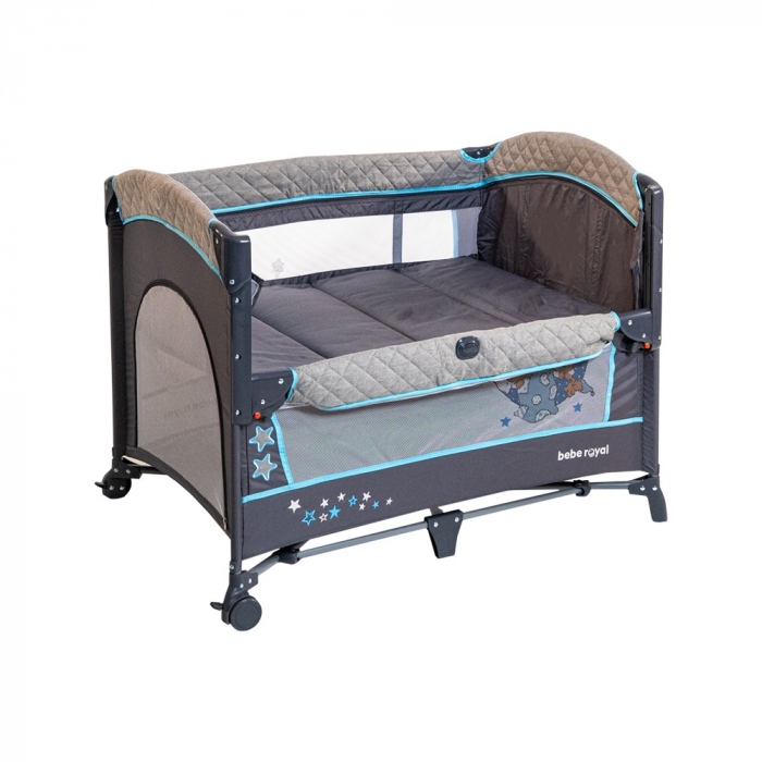 Patut pliant cu 2 nivele si laterala culisanta DREAMING BEAR albastru, dimensiune exterioara 109 x 73 x 82.5 cm, Beberoyal [8]