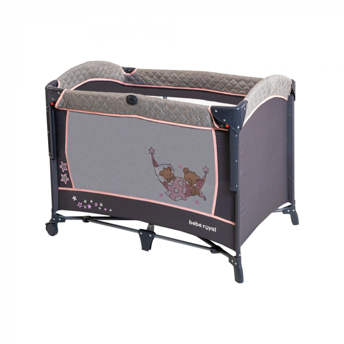 Patut pliant cu 2 nivele si laterala culisanta DREAMING BEAR roz, dimensiune exterioara 109 x 73 x 82.5 cm, Beberoyal [6]