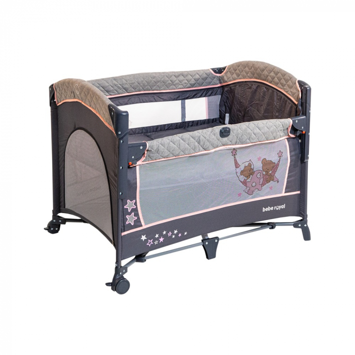 Patut pliant cu 2 nivele si laterala culisanta DREAMING BEAR roz, dimensiune exterioara 109 x 73 x 82.5 cm, Beberoyal [5]