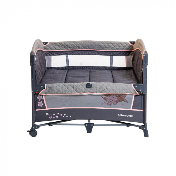 Patut pliant cu 2 nivele si laterala culisanta DREAMING BEAR roz, dimensiune exterioara 109 x 73 x 82.5 cm, Beberoyal [3]