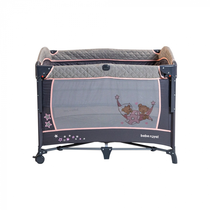 Patut pliant cu 2 nivele si laterala culisanta DREAMING BEAR roz, dimensiune exterioara 109 x 73 x 82.5 cm, Beberoyal [2]