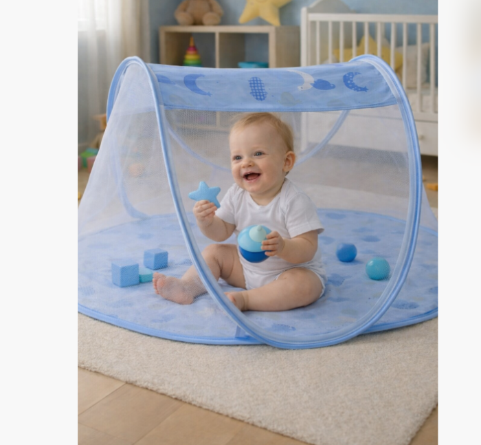 Patut portabil, pop-up, pliabil, cu saltea, 0–18 luni, bleu [2]