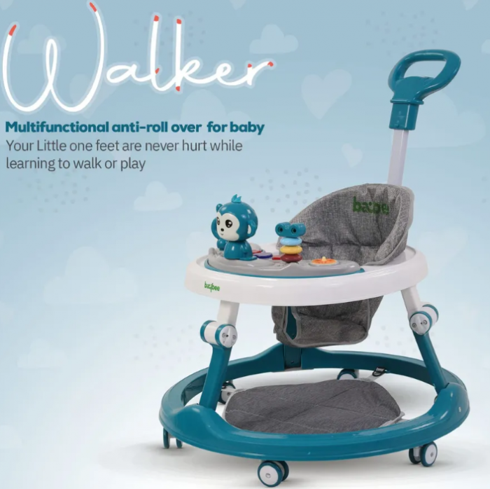 Premergator, Bubu-Still®, 3 in 1, roti din silicon, muzical, cu salteluta si control parental, +6 luni, maimutica, albastru [2]