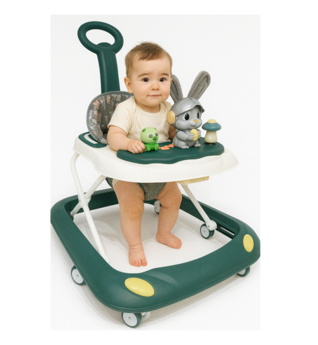 Premergator, Roti din silicon, muzical, cu control parental, +6 luni, Iepuras plusat, Verde [2]