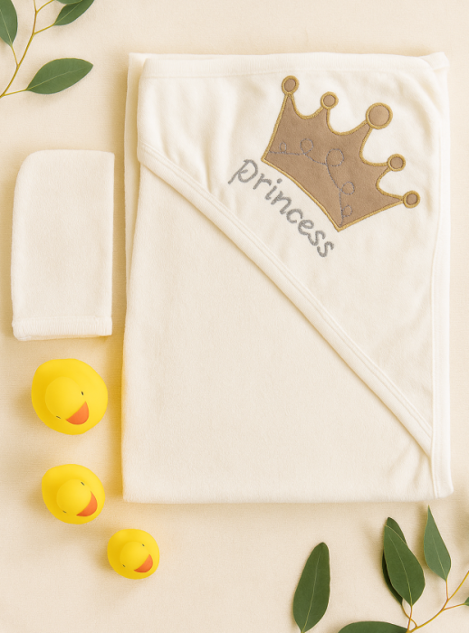 Prosop De Baie Pentru Bebelusi, Manusa inclusa, Printesa, 90 x 70 cm [2]