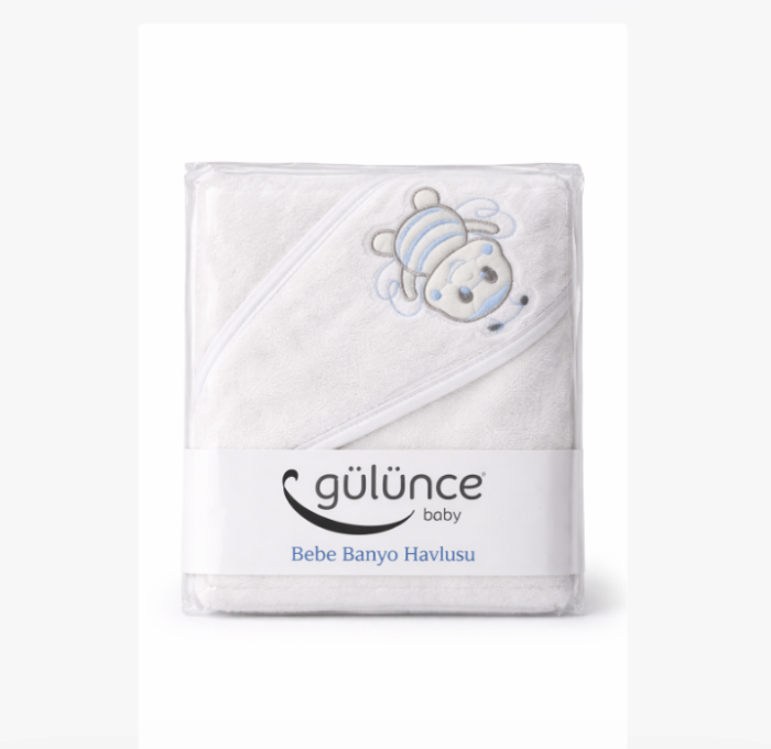 Prosop de Baie cu Gluga pentru Bebelusi, 100% Bumbac, Calitate Premium, Super Absorbant, Hipoalergenic, cu Albinuta, Albastru [2]