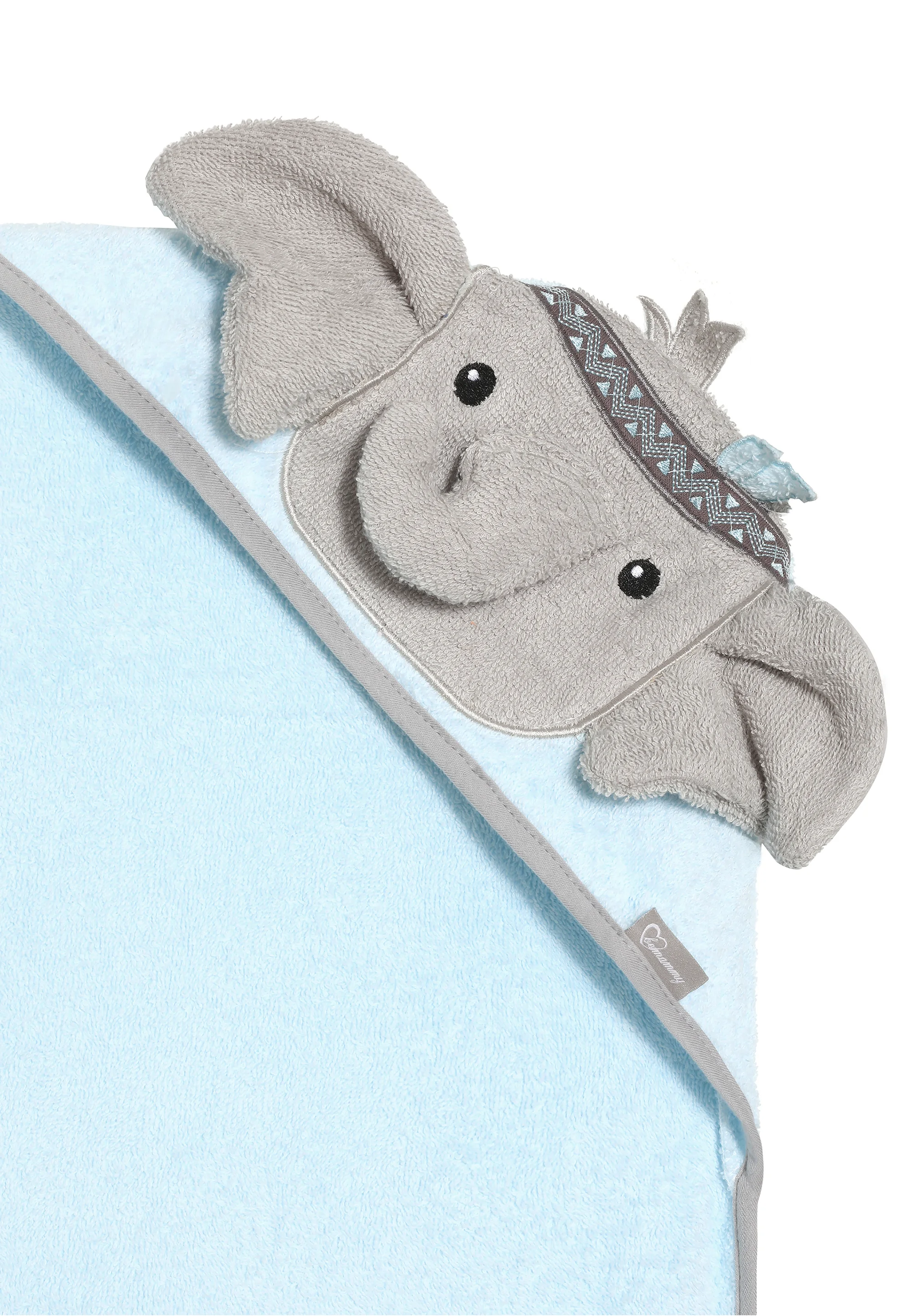 Prosop de baie pentru bebelusi, cu gluga, densitate mare, 360g/mp, model elefantel albastru [2]