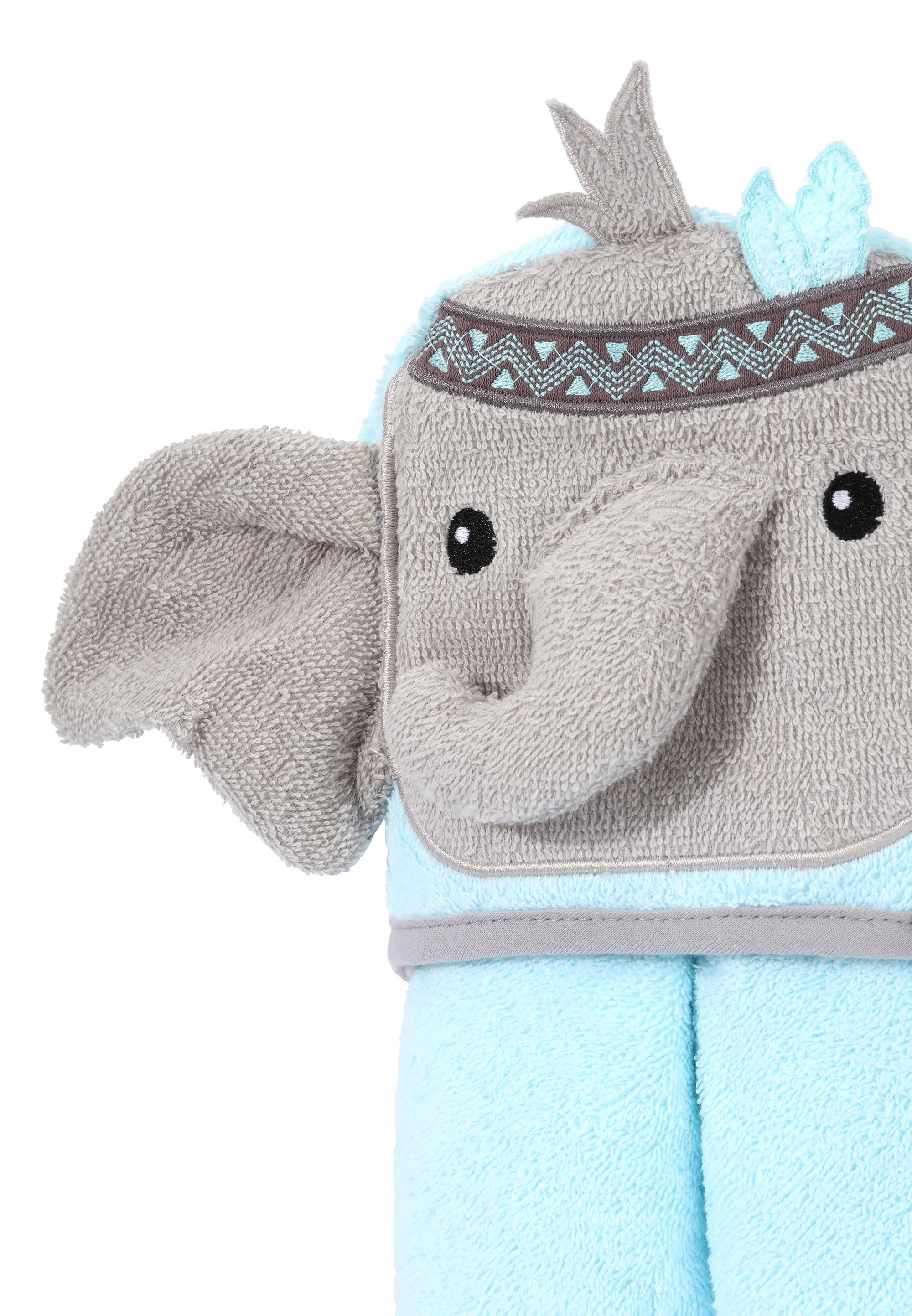 Prosop de baie pentru bebelusi, cu gluga, densitate mare, 360g/mp, model elefantel albastru [3]