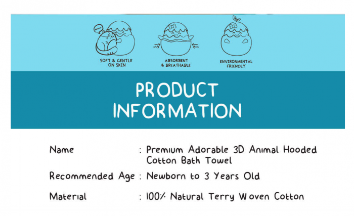 Prosop de baie pentru bebelusi, cu gluga, densitate mare, 360g/mp, Model elefantel norocos [3]