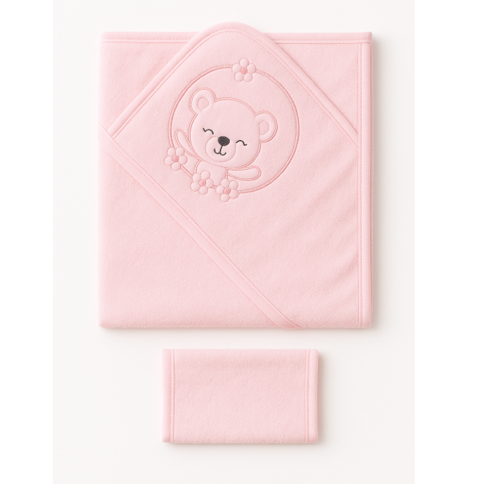Prosop De Baie Pentru Bebelusi, Manusa inclusa, Ursulet, Roz [1]