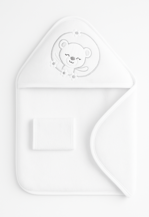 Prosop De Baie Pentru Bebelusi, Manusa inclusa, Ursulet, Alb [1]