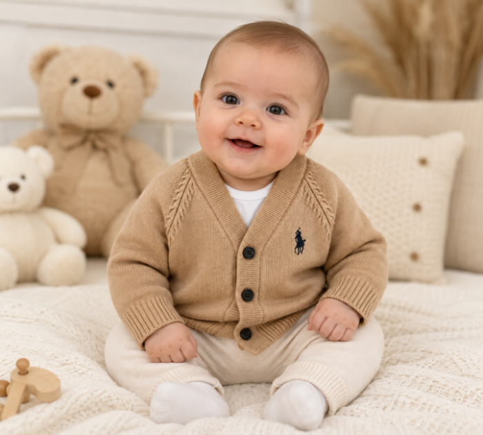 Pulover tricotat pentru bebe – Cardigan elegant și confortabil, Bej [2]