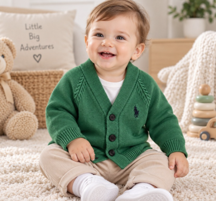 Pulover tricotat pentru bebe – Cardigan elegant și confortabil, verde [2]