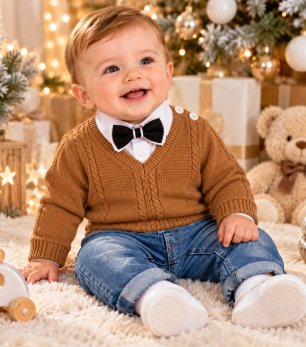 Pulover tricotat pentru bebe –cu anchior, Maro [2]