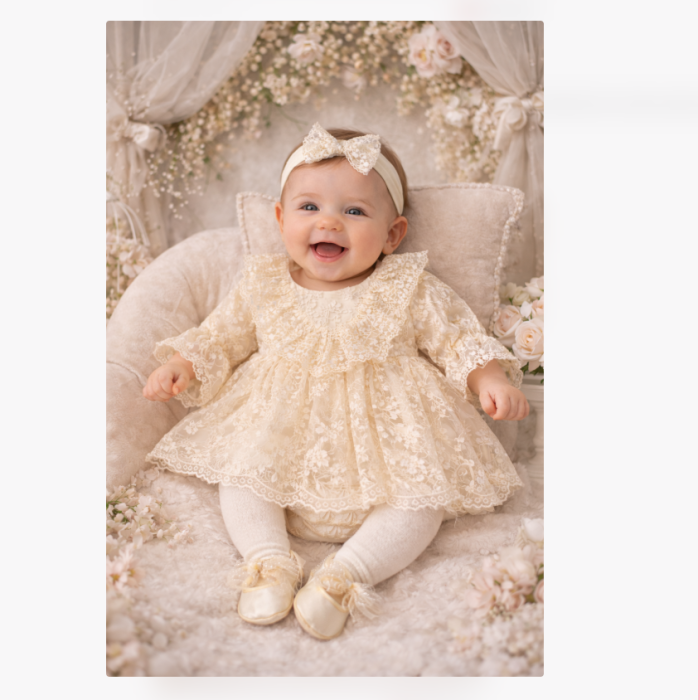 Rochiță elegantă, crem, cu dantelă. set complet 4 piese, Innocence [4]