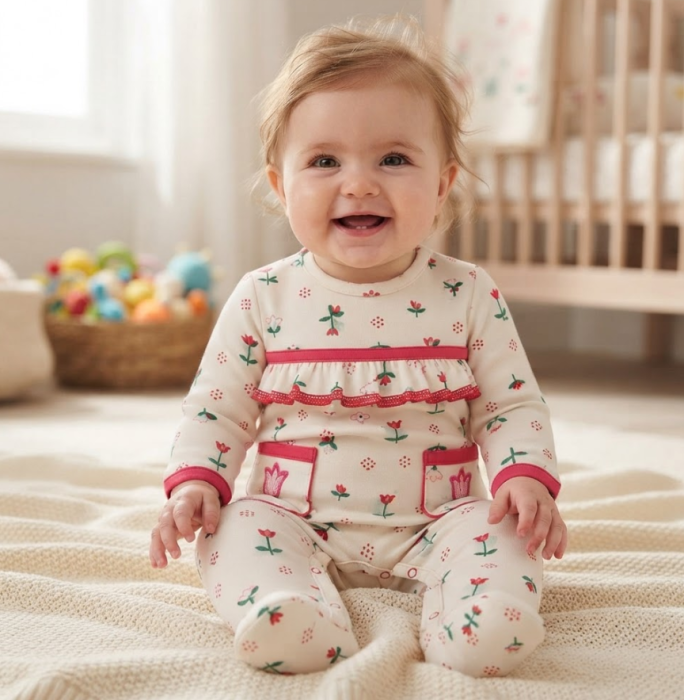 Salopetă bebe, cu botoșei și imprimeu floral, roz [3]