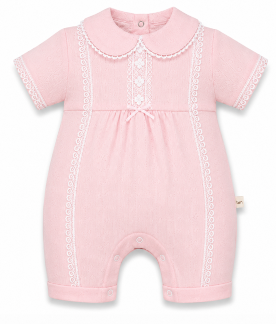 Salopeta de vara, pentru fetite, cu broderie, roz [2]