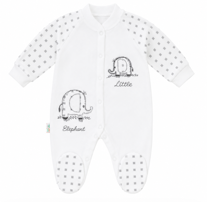 Salopetă bebe din bumbac – confort și delicatețe pentru pielea bebelușului, Elefantel Norocos, Alb [2]