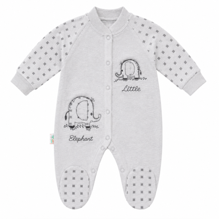 Salopetă bebe din bumbac – confort și delicatețe pentru pielea bebelușului, Elefantel Norocos, gri [2]