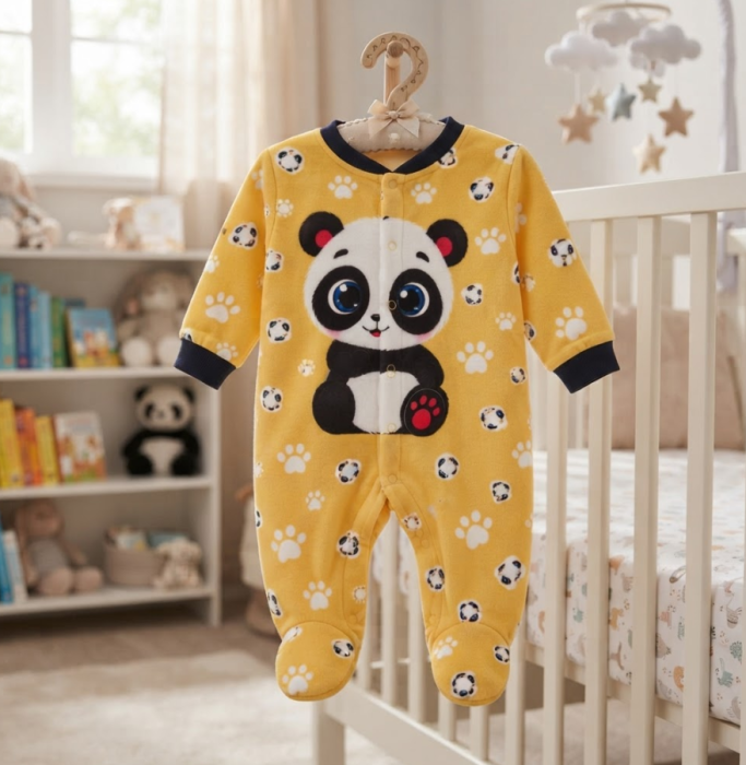 Salopetă bebe din bumbac cu imprimeu panda și botoșei, Galben [4]