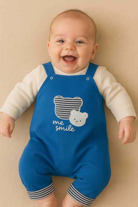 Salopeta bebe, din catifea, cu bluza, Me Smile, Albastru [1]