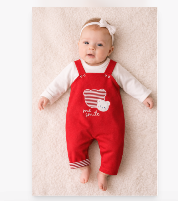 Salopeta bebe, din catifea, cu bluza, Me Smile, Rosu [2]