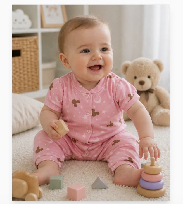 Salopeta bebe, tip Minnie, roz cu imprimeu [2]