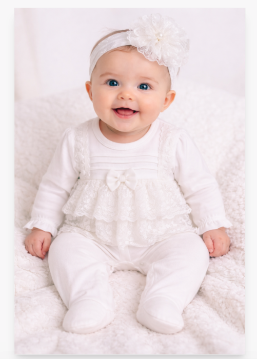 Salopeta cu bentita, Eleganta, cu dantela si bentita, Alba [2]