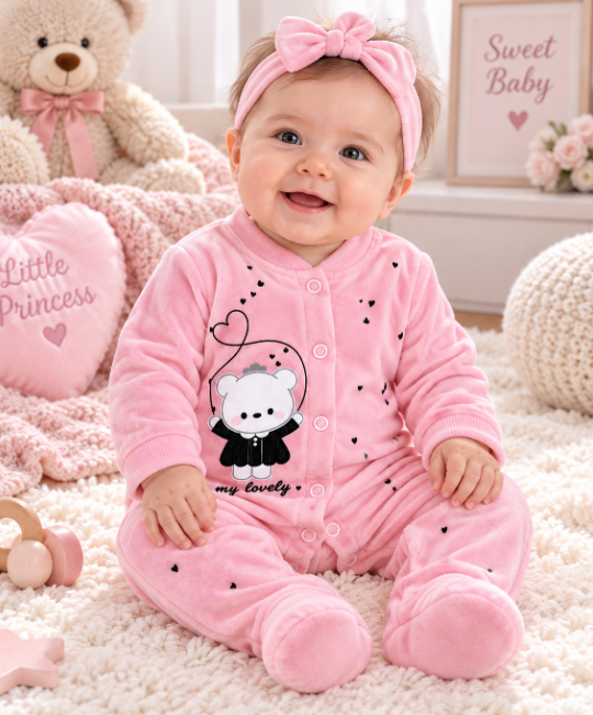 Salopetă de catifea pentru bebe – confort și căldură, Roz [2]
