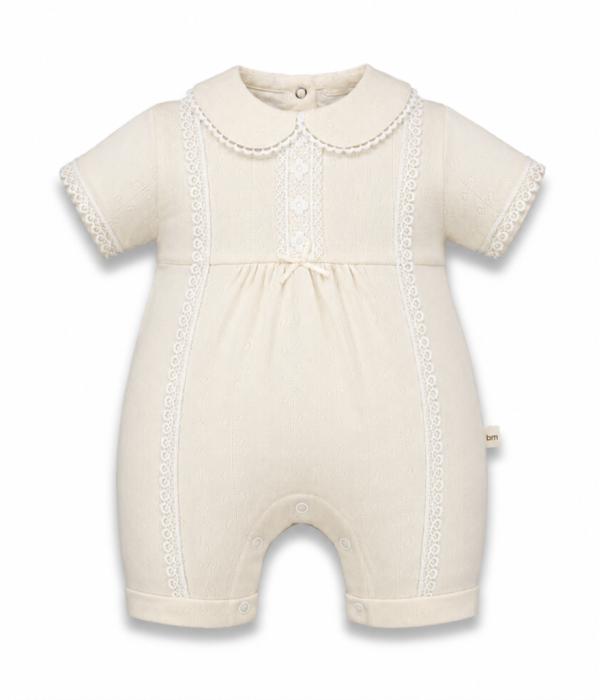 Salopeta de vara, pentru fetite, cu broderie, Ivoire [2]