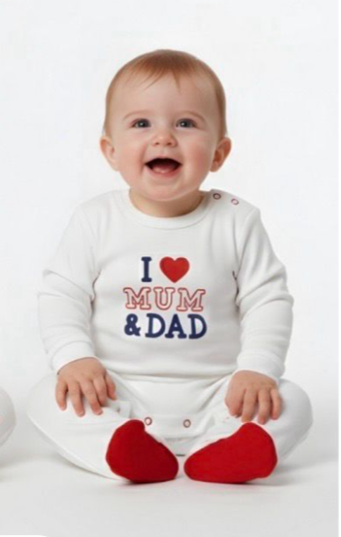 Salopetă pentru bebeluși din bumbac moale, albă, cu imprimeu plus„I ❤️ Mum & Dad”, 0-3 luni [2]