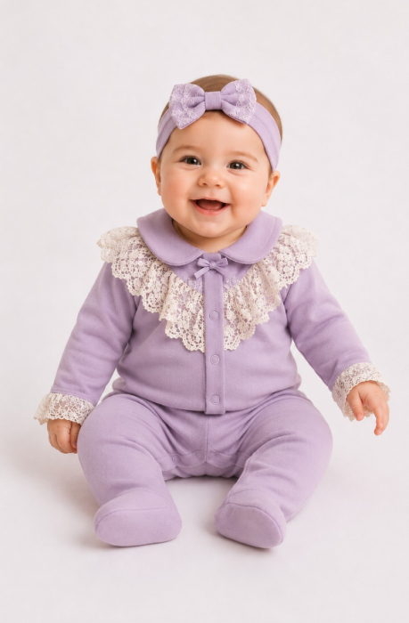 Salopeta cu bentita, Cu broderie, Liliac [3]
