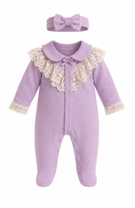 Salopeta cu bentita, Cu broderie, Liliac [2]